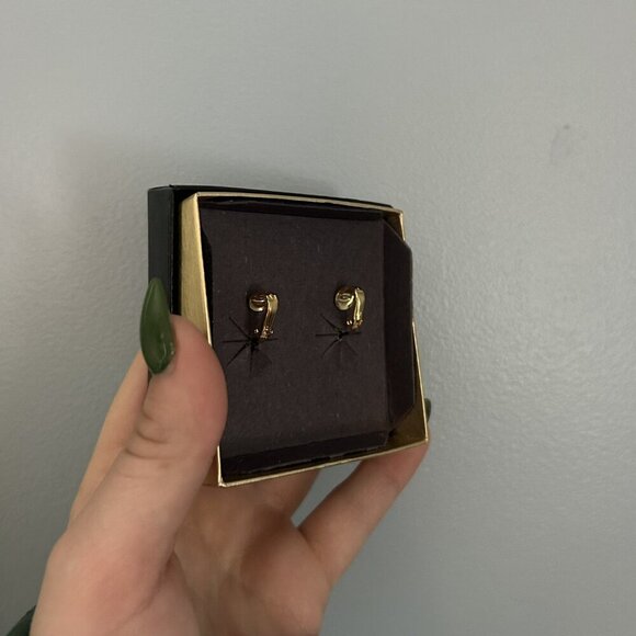 Genuine Diamond Dust Gold Toned Clip On Earrings Vintage Teardrop 90s Van Doran - Picture 6 of 6